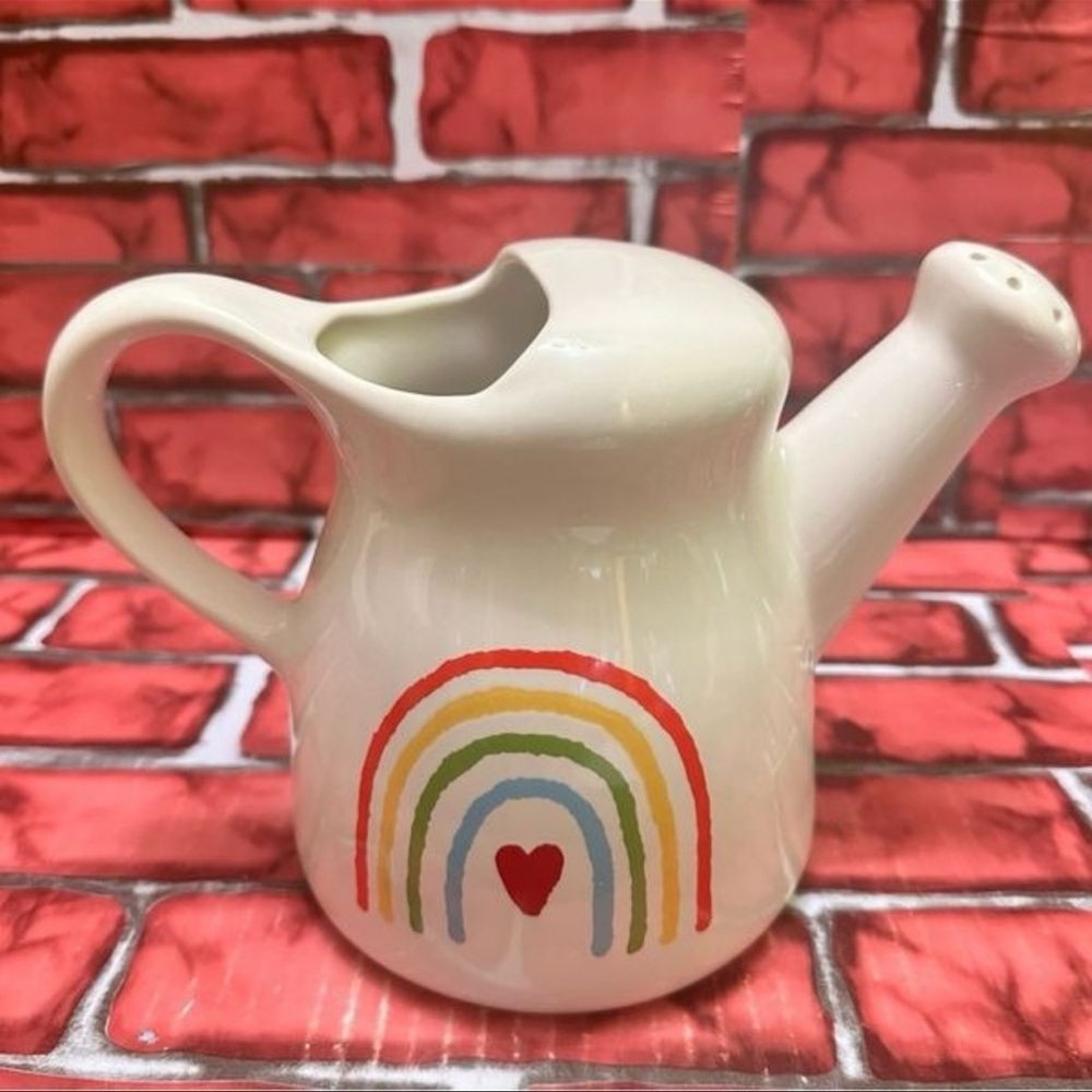 Rae Dunn SUMMER DOWNPOUR cream ceramic watering can - Picture 3 of 9